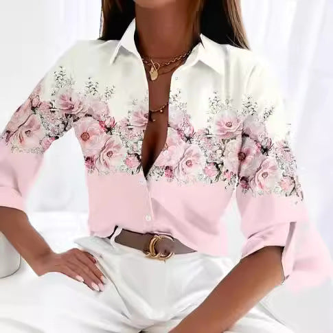 Women's Stripe Print Long-Sleeve Blouse by FitiqueFit, casualwear with stylish horizontal stripe pattern and relaxed fit.