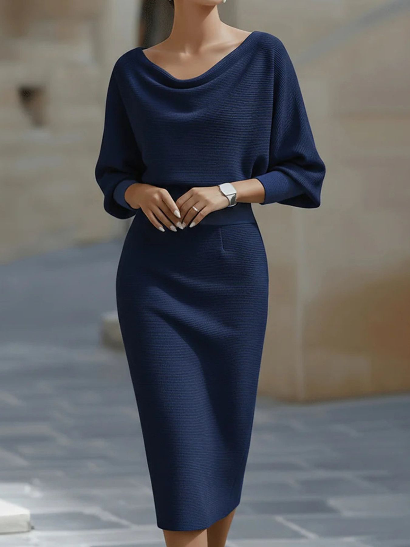 Cowl neck knit bodycon dress by Shopiebay featuring a fitted silhouette and cozy fabric in a stylish design.
