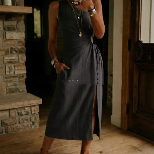 Sleeveless Split Maxi Dress – Loose A-Line, 6 Colors