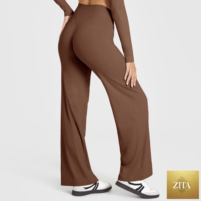 Loose Straight-leg Yoga Pants That Create A Slimming High-waisted Look