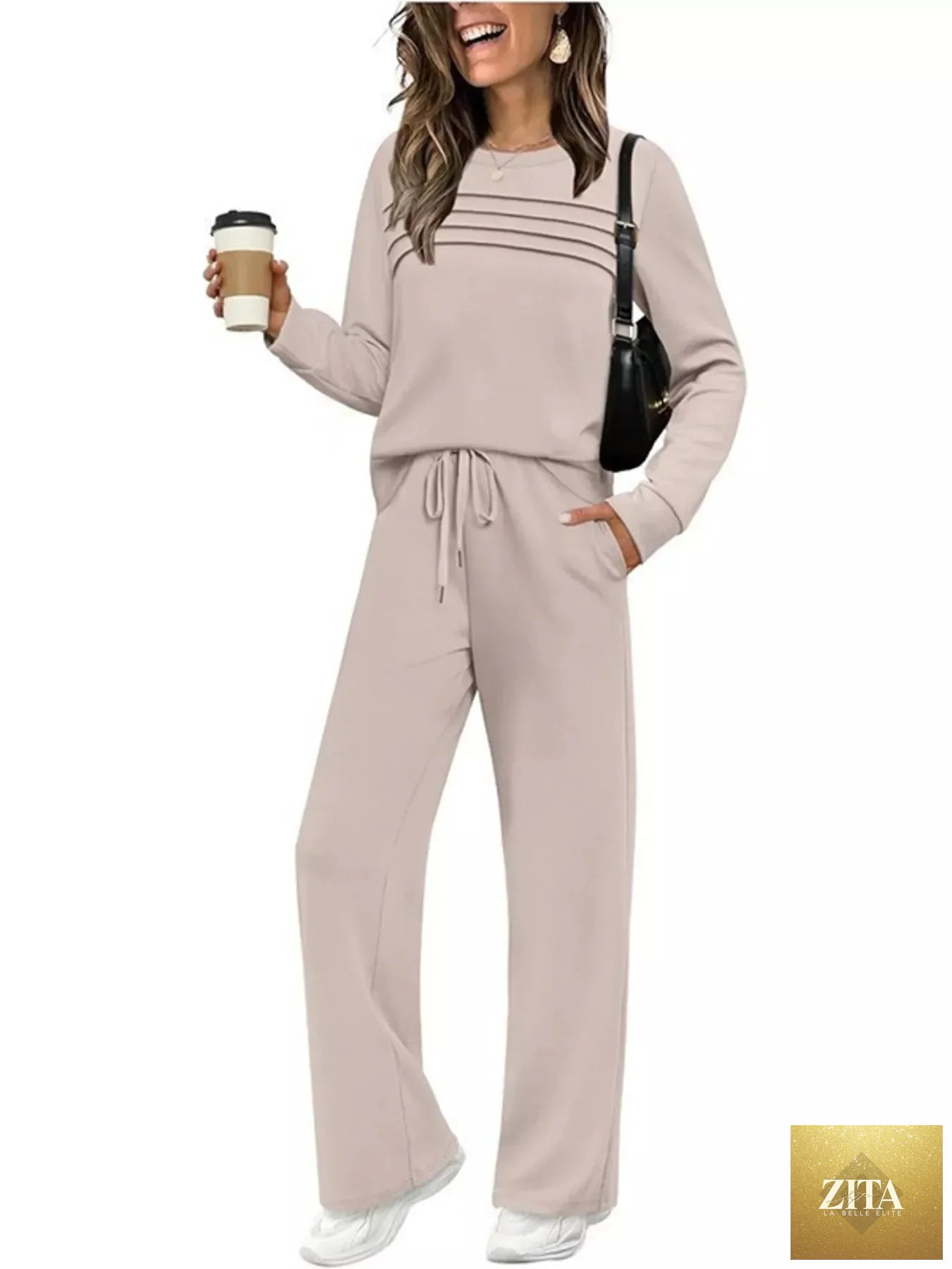 Full Size Long Sleeve Round Neck Top and Pants Set Plus Size