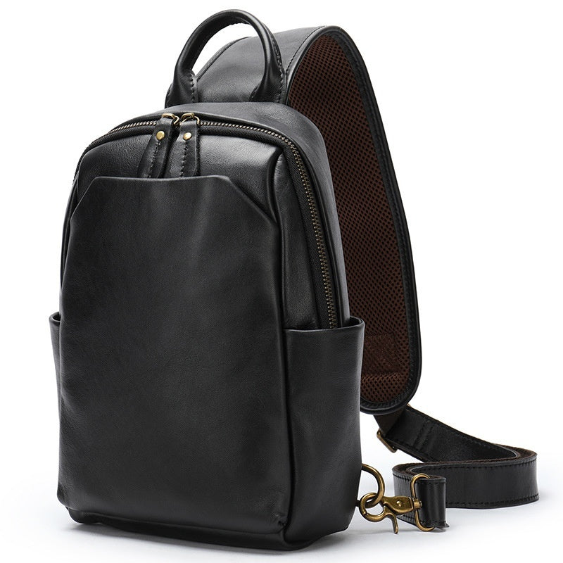 Retro men's casual travel crossbody chest bag from Social Buzz eSIMs with adjustable strap and multiple compartments.