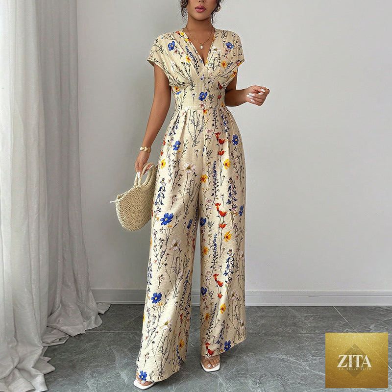 Autumn Short-sleeved Waist-cinching Wide-leg Pants