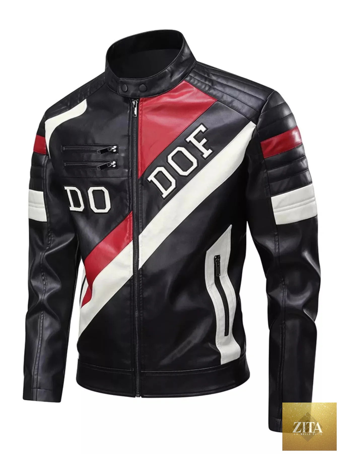 Men's Full Size Color Block Motorcycle Leather Jacket Plus Size