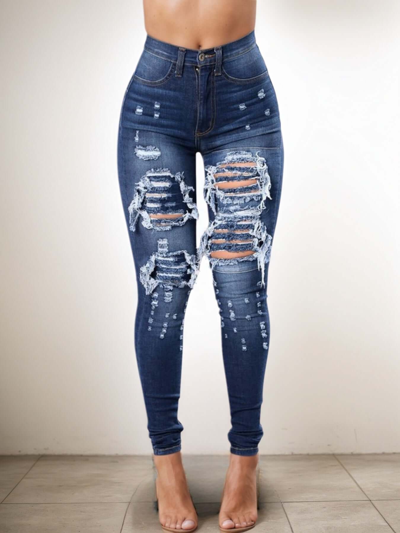 Street Style Sexy Women's Ripped High Waist Jeans - Comfortable and Trendy Ladies Denim Pants