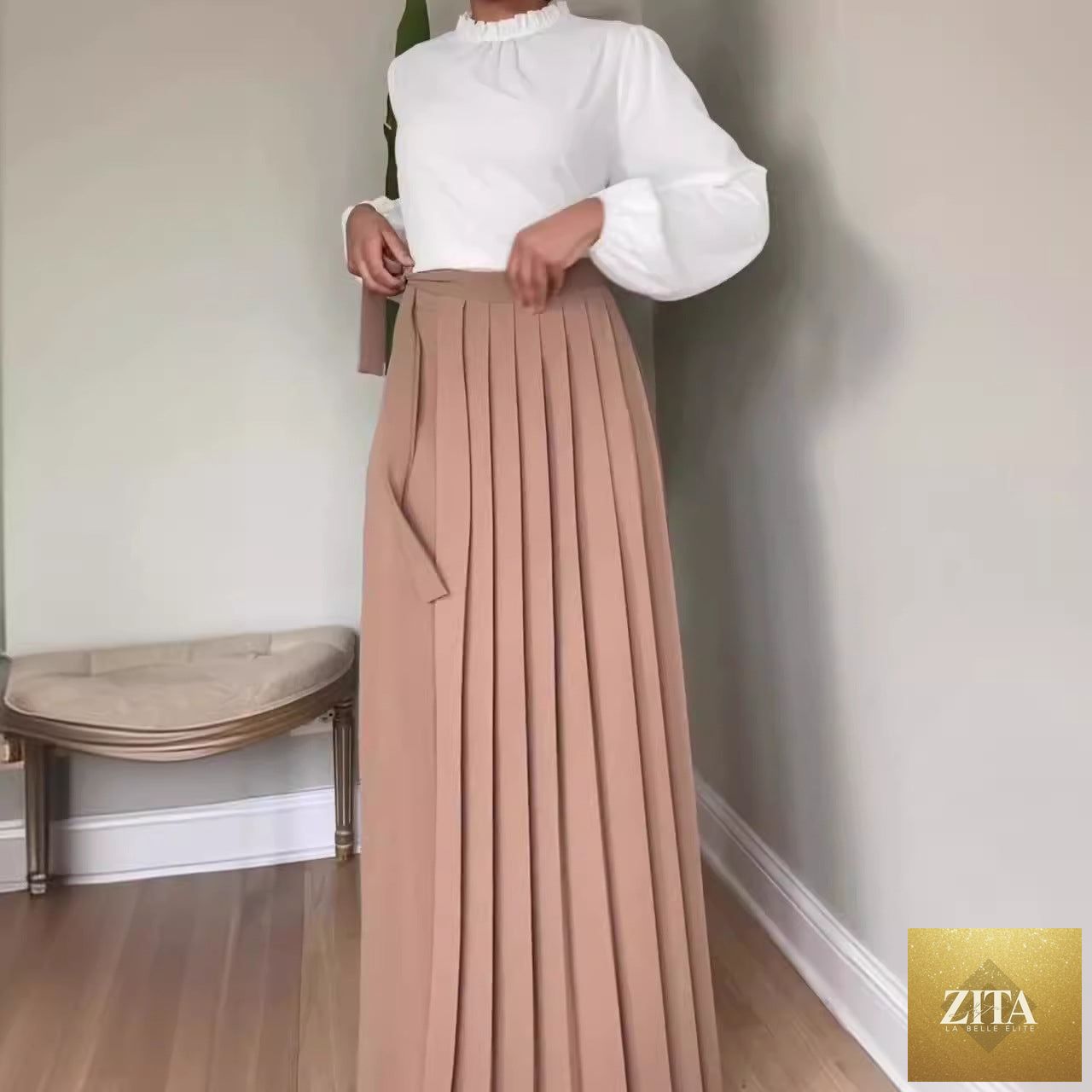 Womens Solid-Color Wide-Leg Pleated Pants With Ties