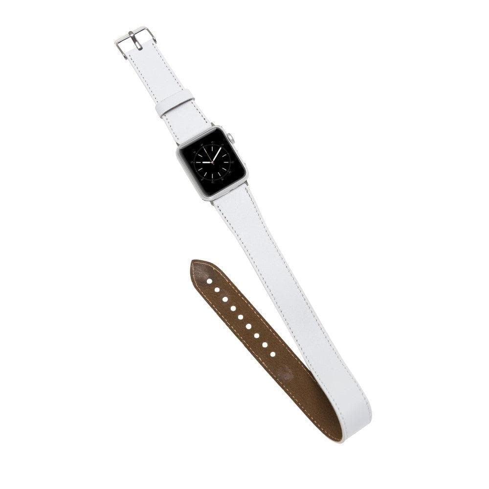 Luxury white leather double wrap Apple Watch band by LEATHERE, featuring a stylish and comfortable design for Apple Watch models.