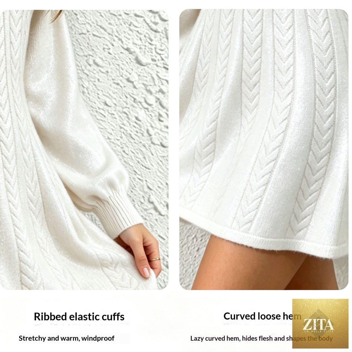 Women's V-Neck Cable-Knit Pullover Dress
