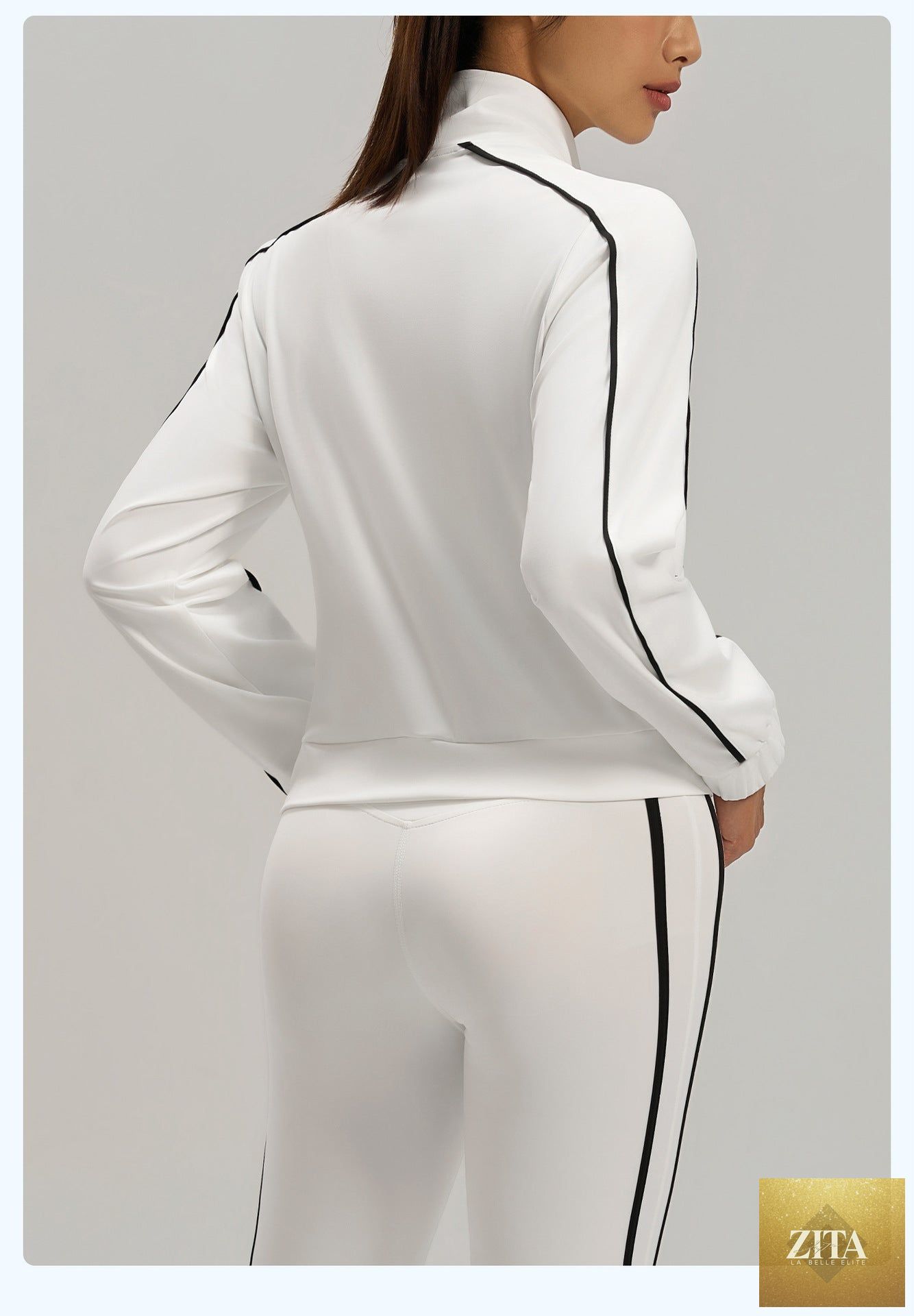 Women's FitiqueFit contrast stripe loose cardigan jacket with casual sporty design, featuring bold stripe details and relaxed fit.