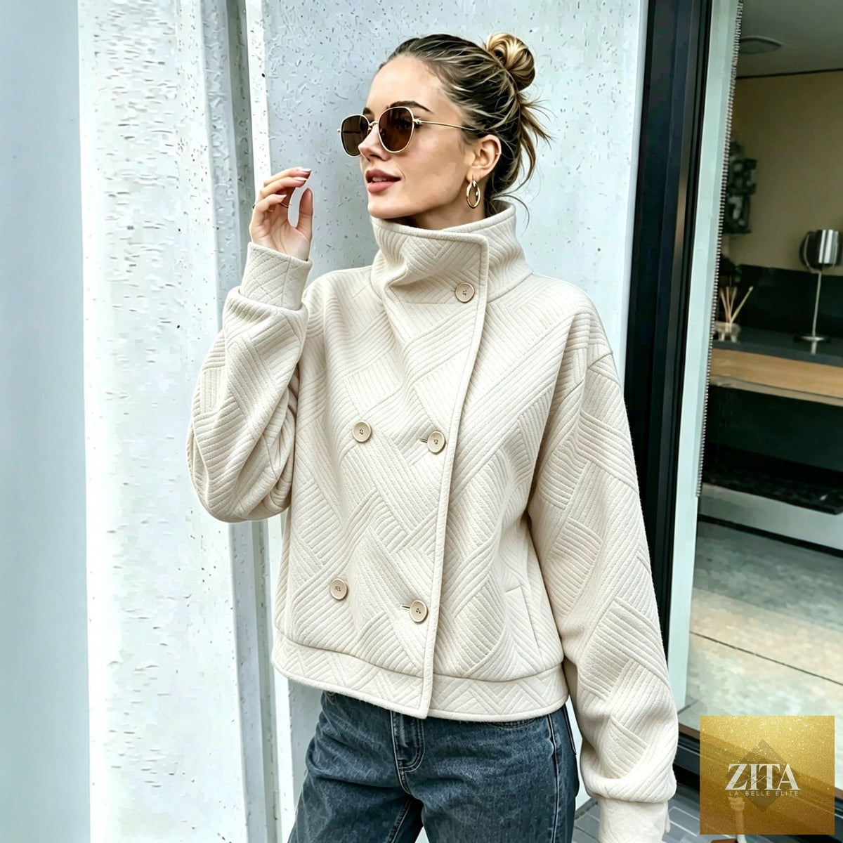 Women's Double-Breasted Turtleneck Lapel Coat