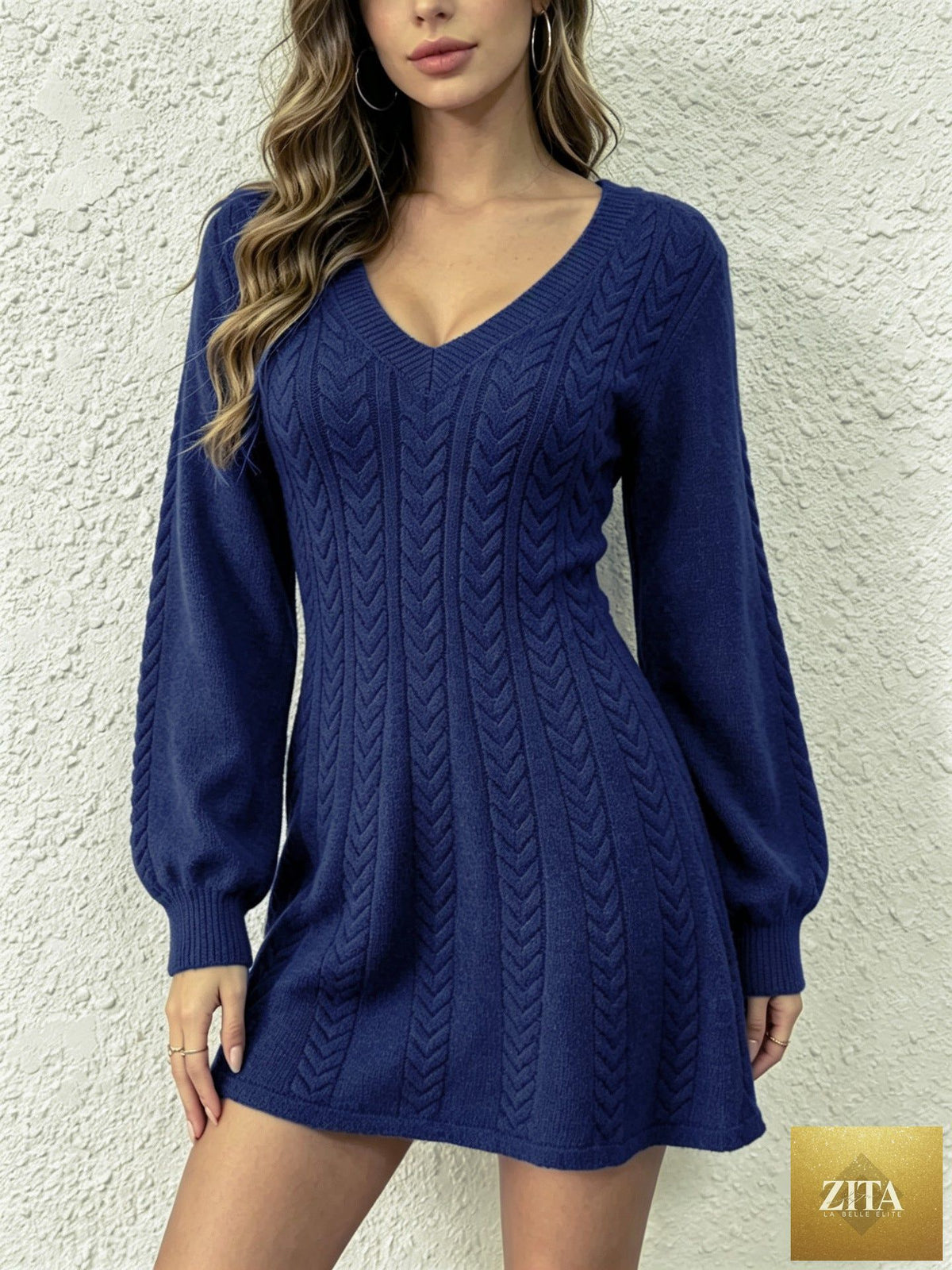 Women's V-Neck Cable-Knit Pullover Dress