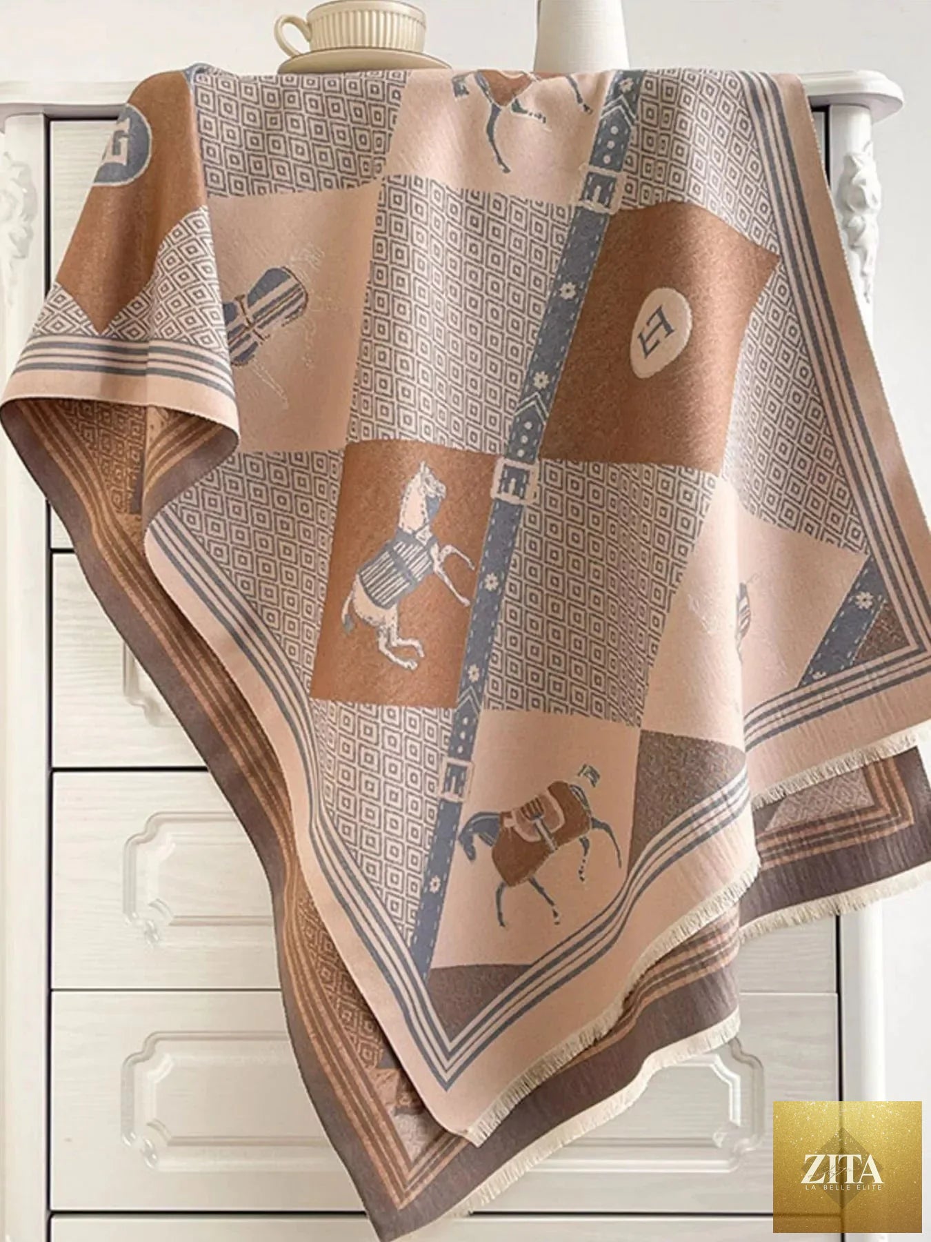 Equestrian Print Reversible Scarf
