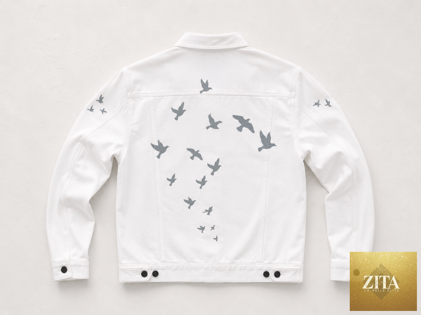 Kinetix Beach Birds Jacket Cardigan in Snow White, casual luxury outerwear with a lightweight, soft fabric and stylish bird pattern.
