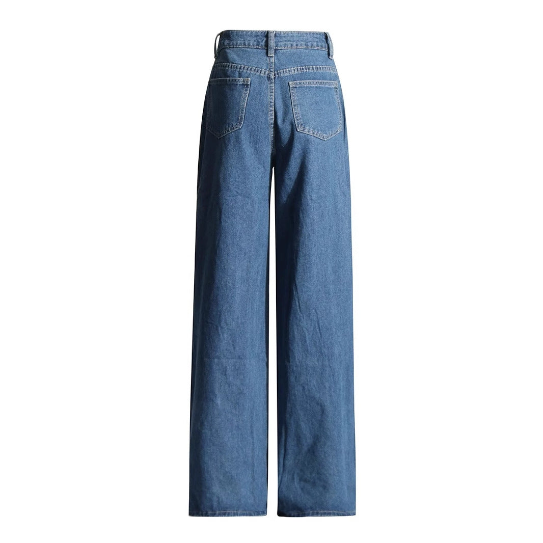 High waist hollowed heart shape wide-leg jeans by FLIPSTYLEZLLC featuring distressed details and a relaxed fit.