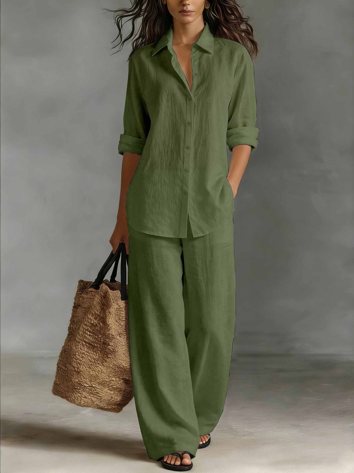 Women's Bohemian cotton-linen top and pants set by FitiqueFit, casual resort lounge co-ord, featuring relaxed fit and boho style.