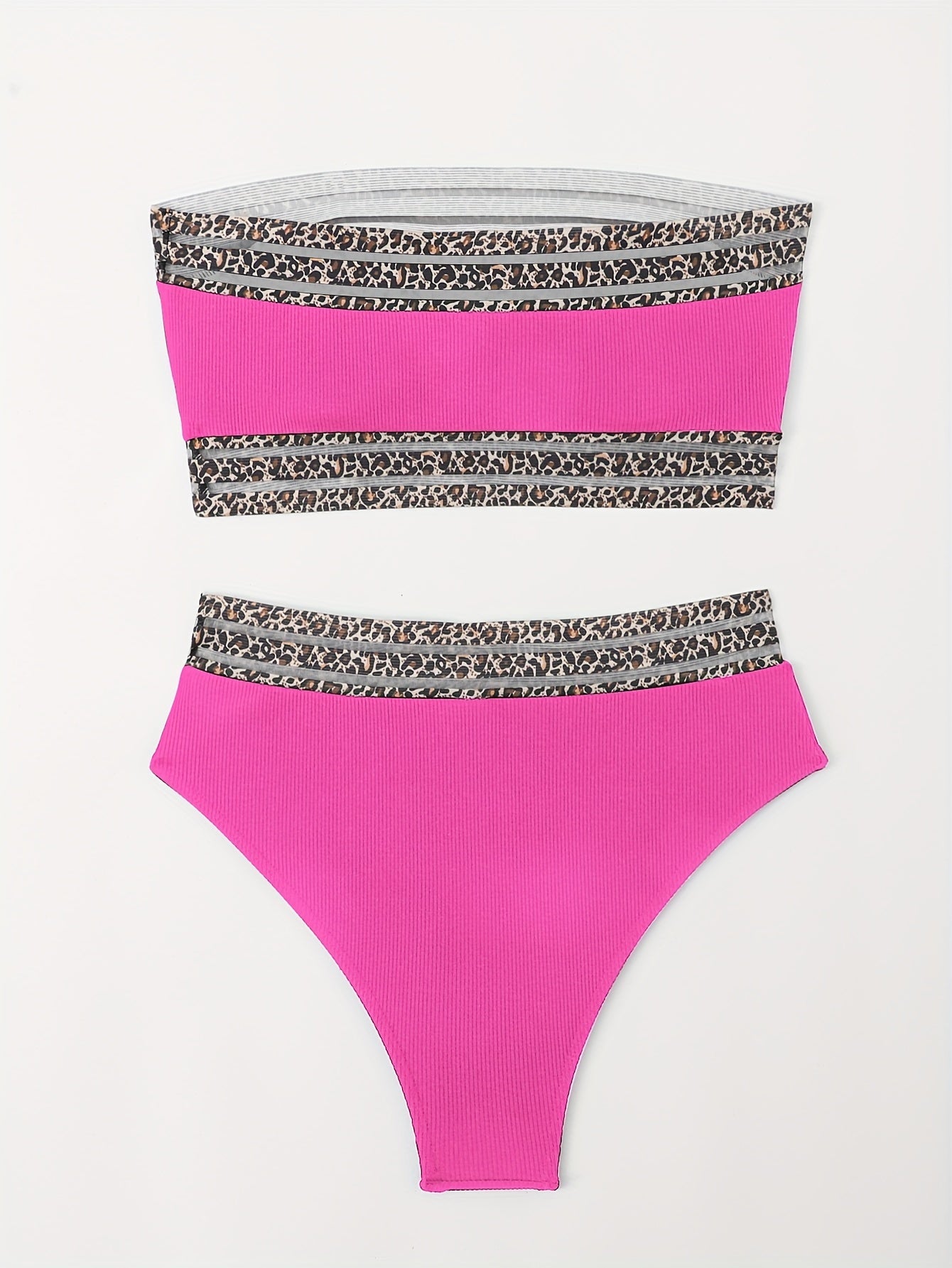 Stevvex leopard print high waist bikini set with mesh detail, perfect for beach and poolside summer vacations.