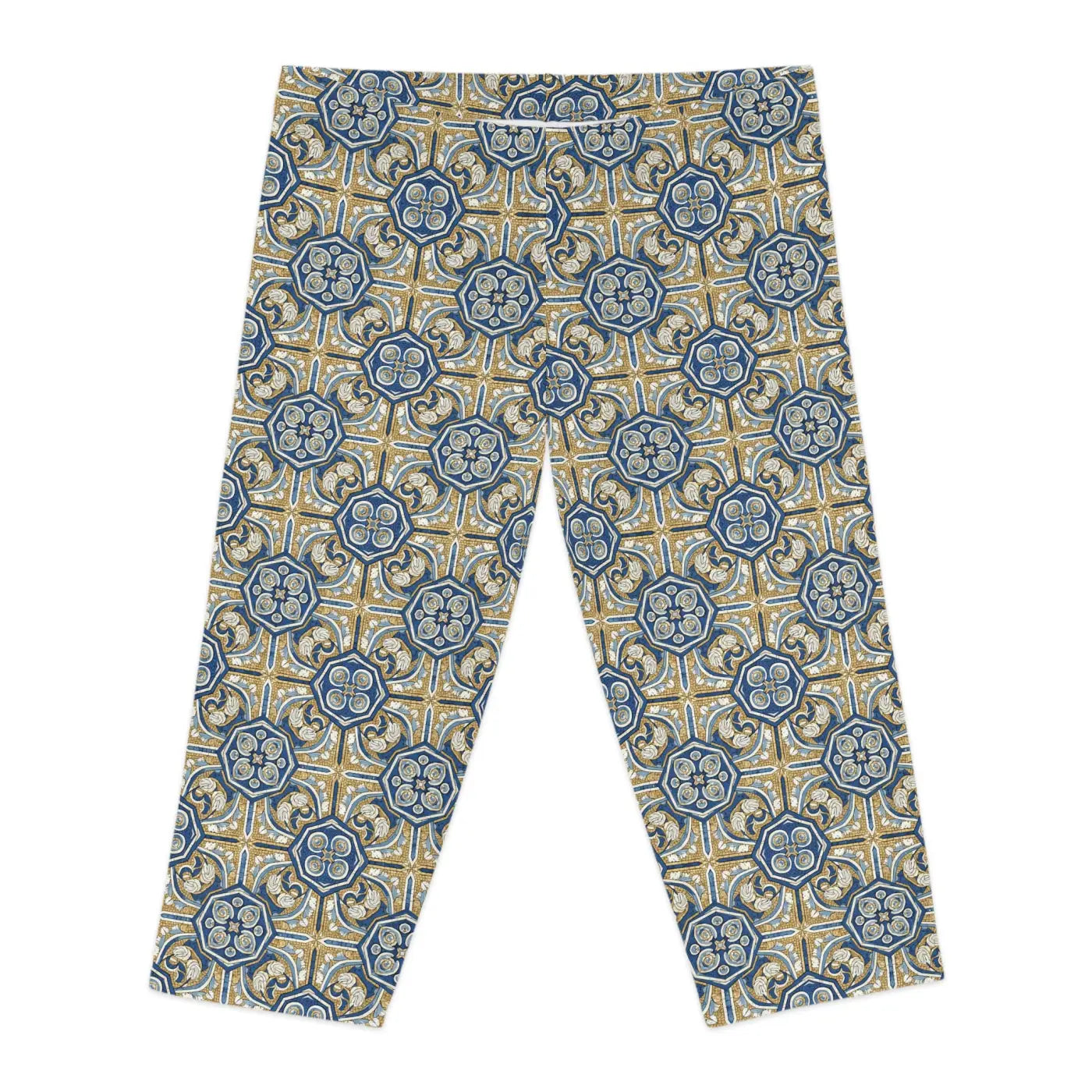 Gold Moroccan Tile Capri Leggings - Yoga Activewear - DipaliZ