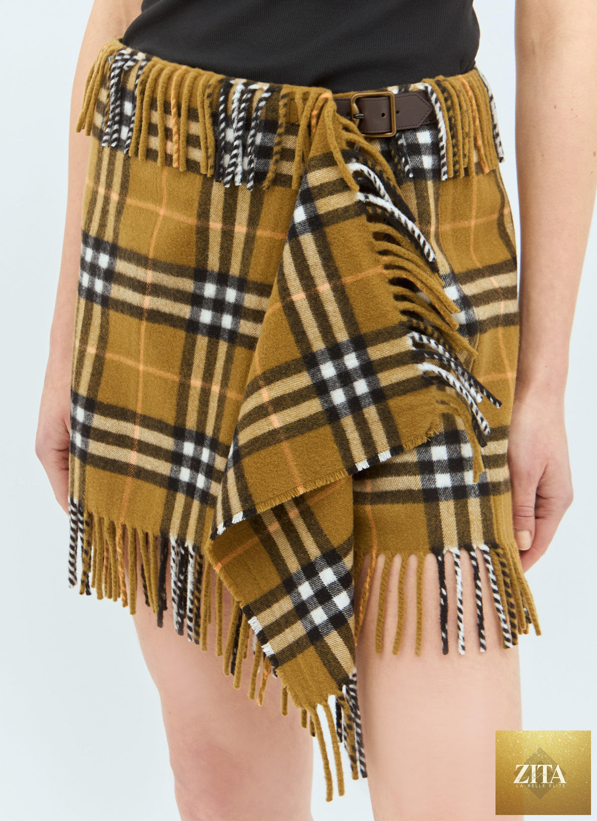 Burberry Women Check Wool And Cashmere Scarf Skirt