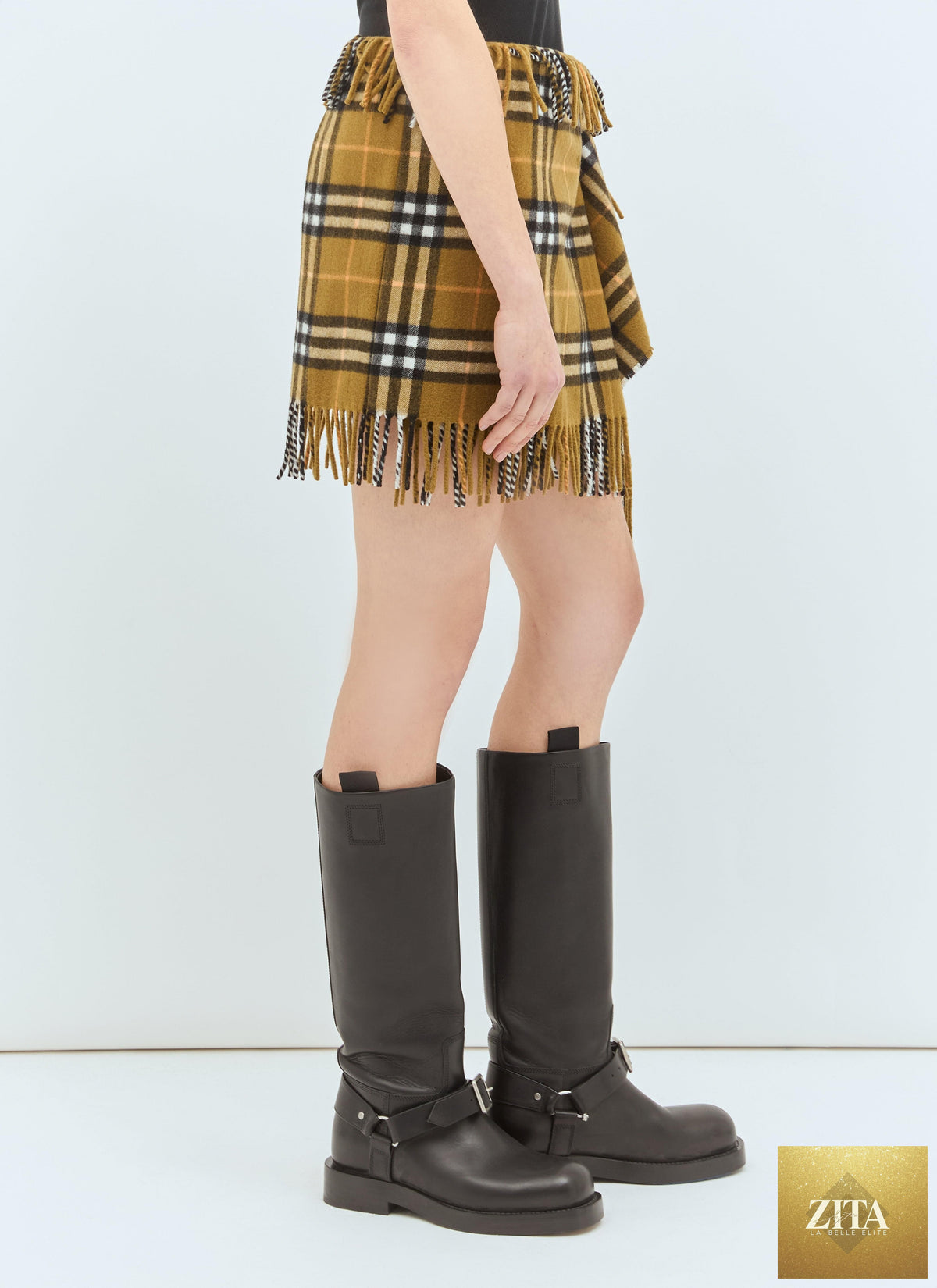 Burberry Women Check Wool And Cashmere Scarf Skirt