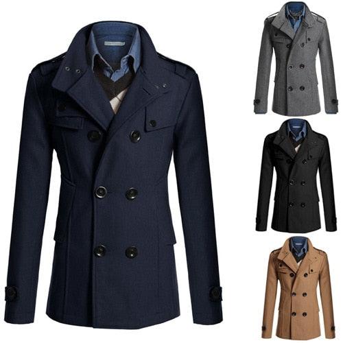 Black men's business classic jacket by Stevvex, lightweight overcoat with long sleeves, casual winter trench coat for men.