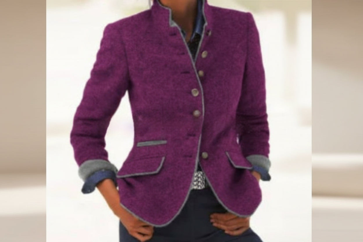 Women’s color-block woolen coat by FitiqueFit featuring a multi-button casual elegant design and a stylish, modern look.