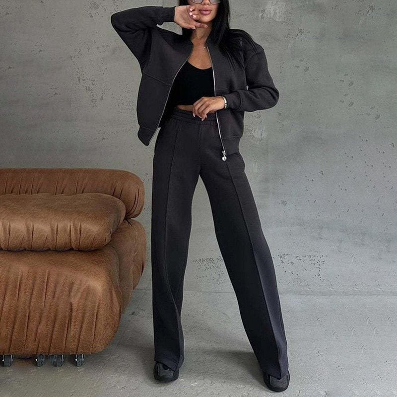 Women’s FitiqueFit 2-piece zip-up sweatsuit set with jacket and wide-leg sweatpants, casualwear, comfortable and stylish.