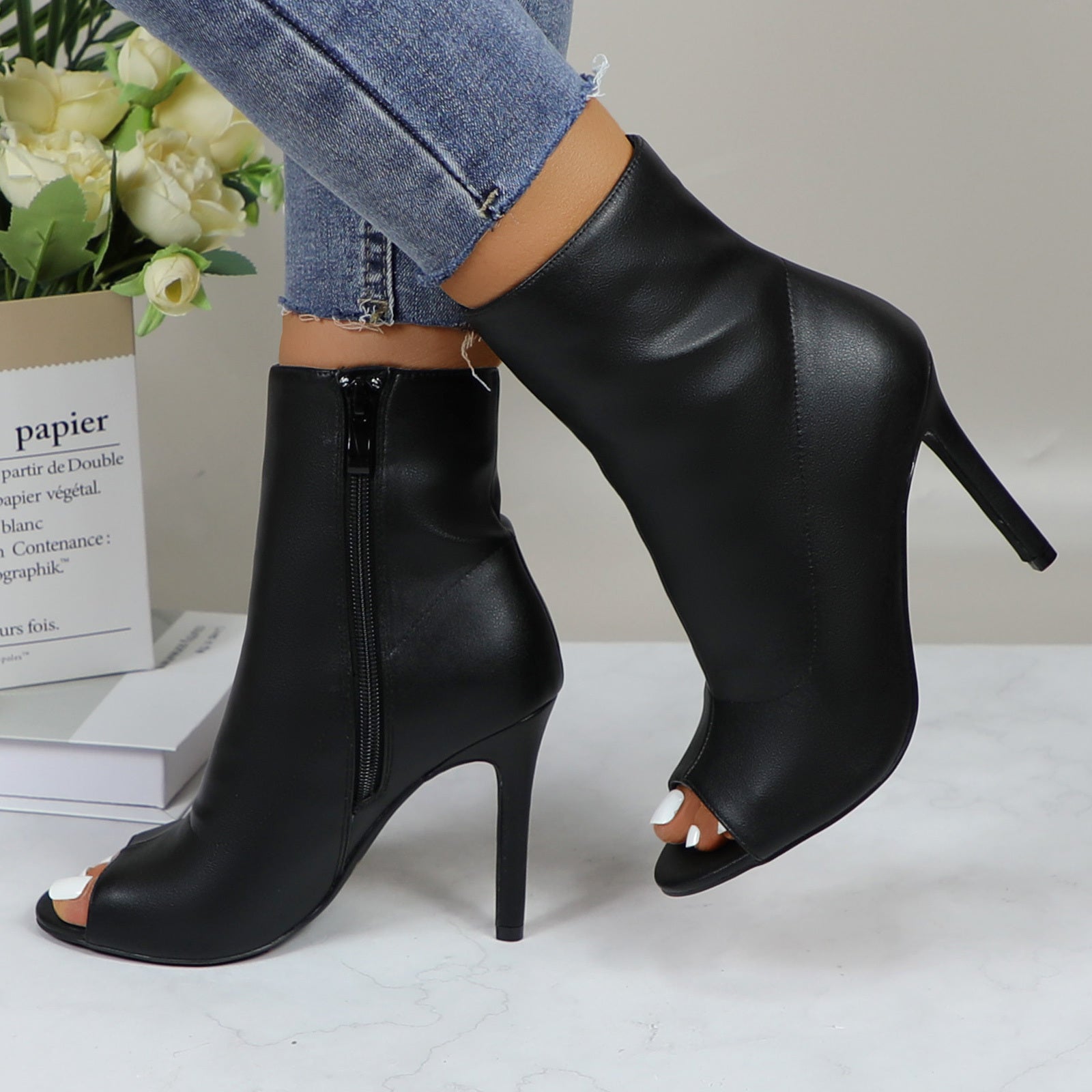 Shiny metallic stiletto boots for women from Trendy Attic Store01, perfect for dance parties, with a sleek, reflective finish.