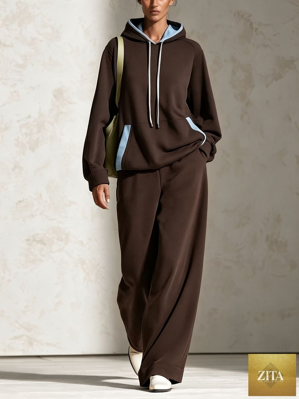 Women's Colour-Block Oversized Raglan Hoodie & Wide-Leg Trouser Set
