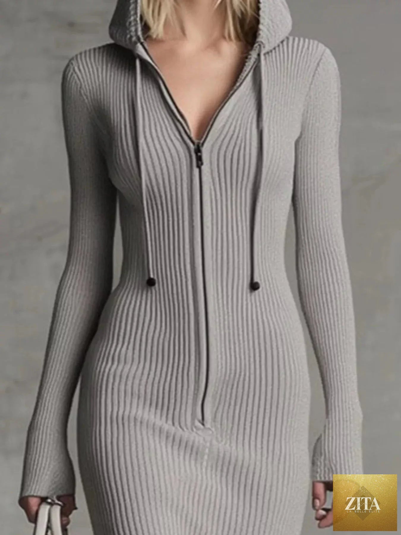 Hooded ribbed knit midi dress with lace hem, stylish and comfortable women's dress by Shopiebay, featuring a relaxed fit and cozy fabric.