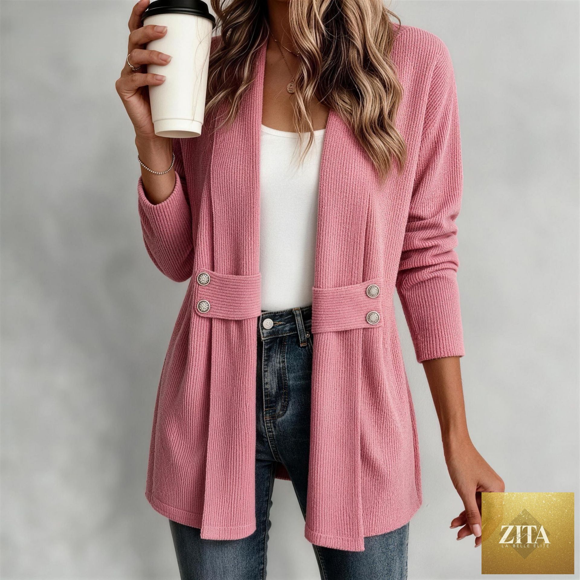 Women's knitted loose jacket by FitiqueFit, casual long sleeve jacket with a versatile, relaxed fit and soft knit fabric.