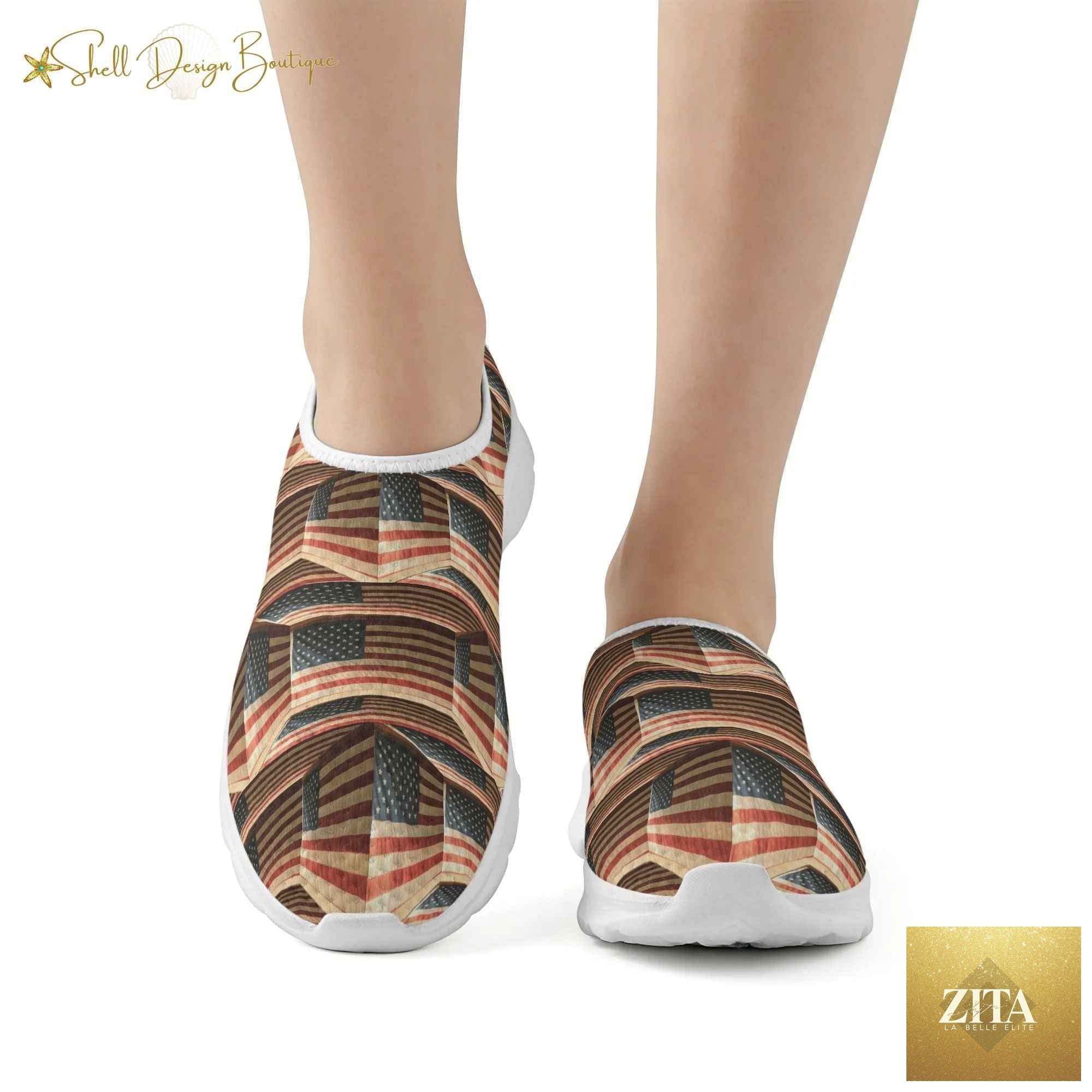 3D USA Flags Lightweight Adult Unisex Athletic Slip-on Shoes | Shipped in US