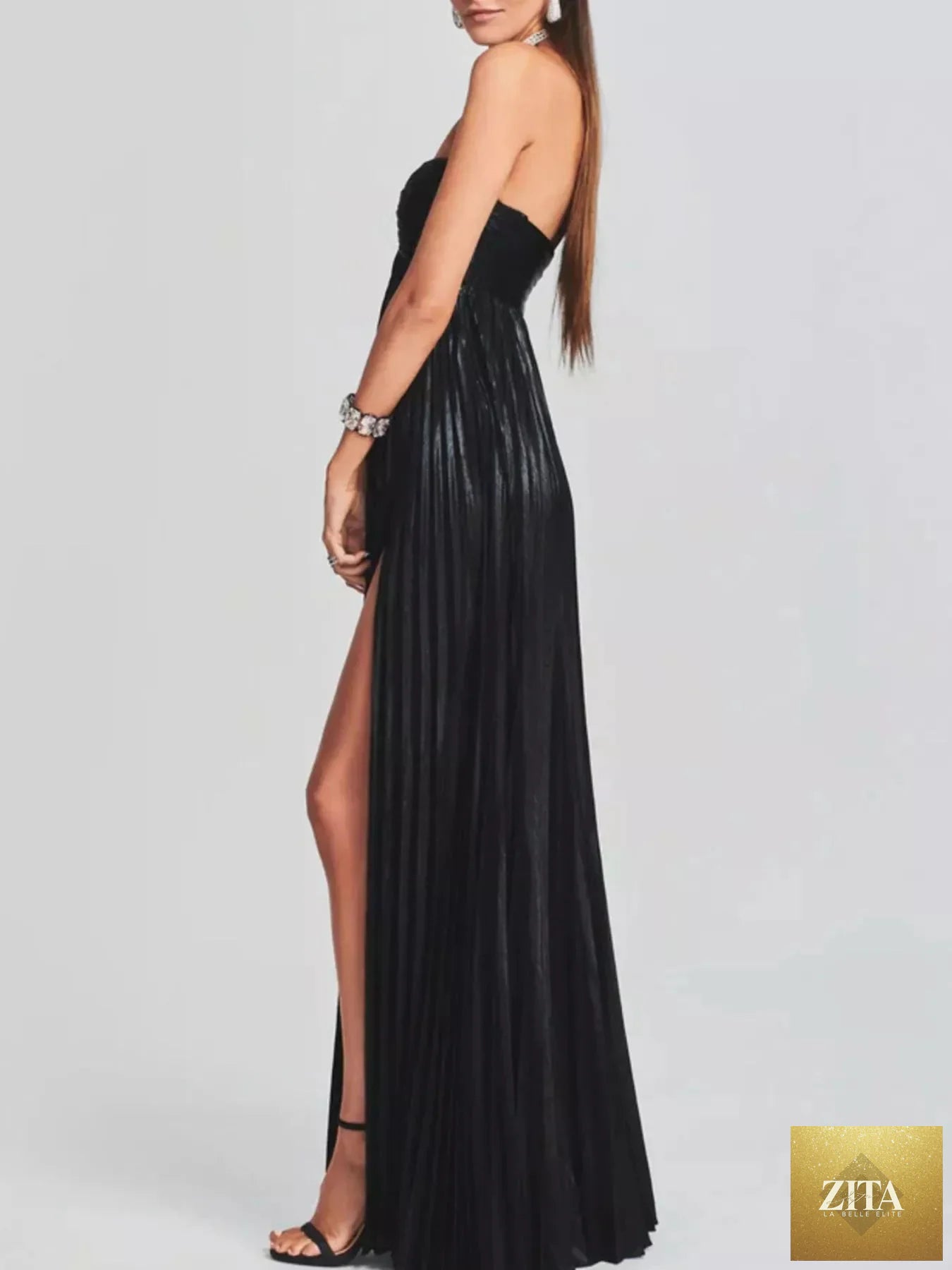 Shopiebay split sweetheart neck tube maxi dress featuring a fitted bodice, flowing skirt, and elegant design for special occasions.