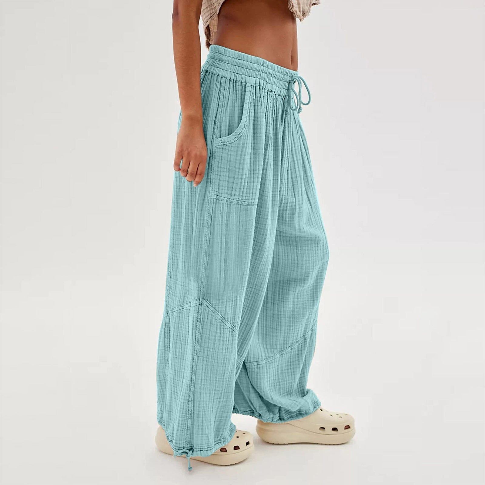 Women's High-Waist Wide-Leg Pants with Tie Waist & Pockets – 8 Colors