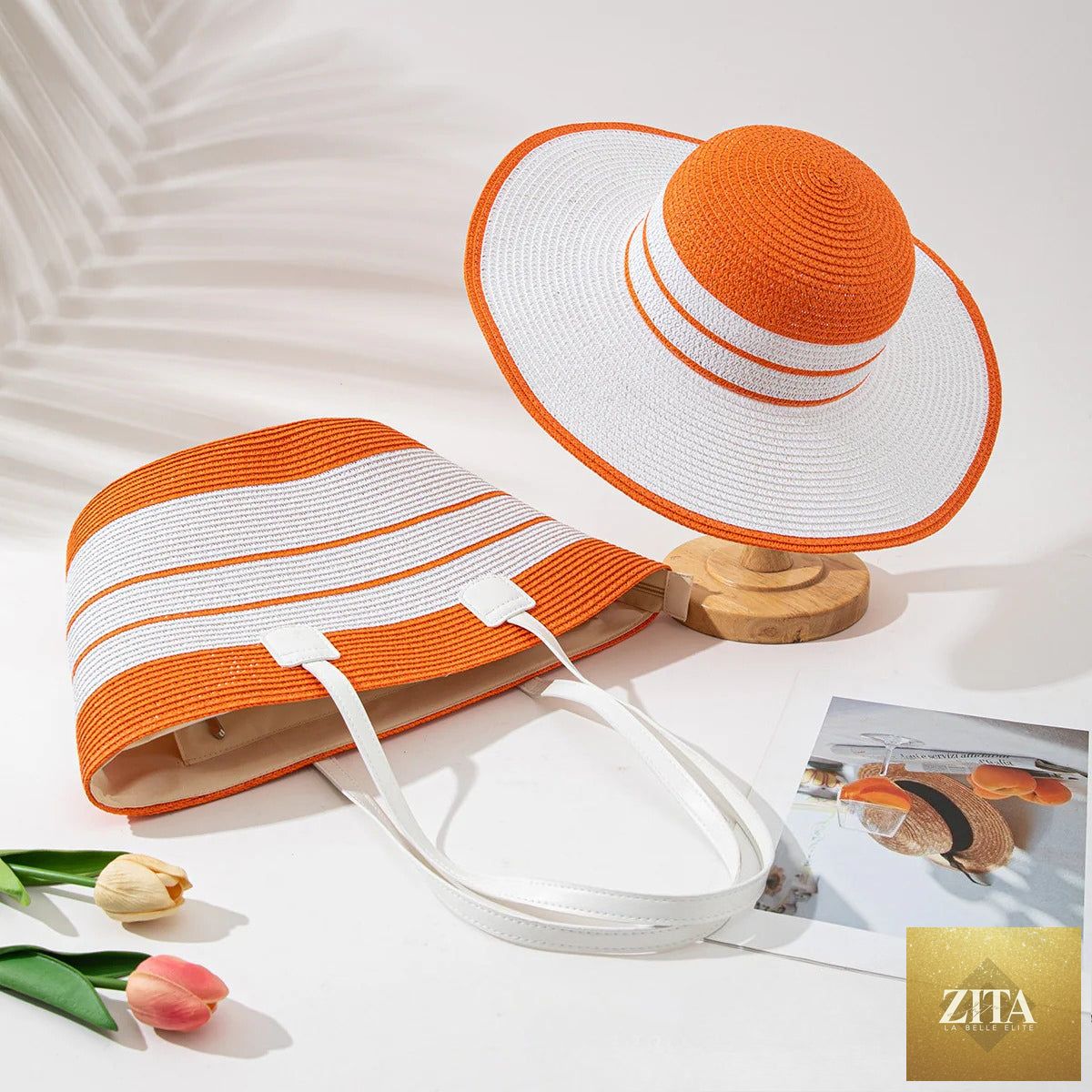 Straw Hat & Tote Set – Beach Vacation Sun Protection Duo, Large Capacity Travel Tote