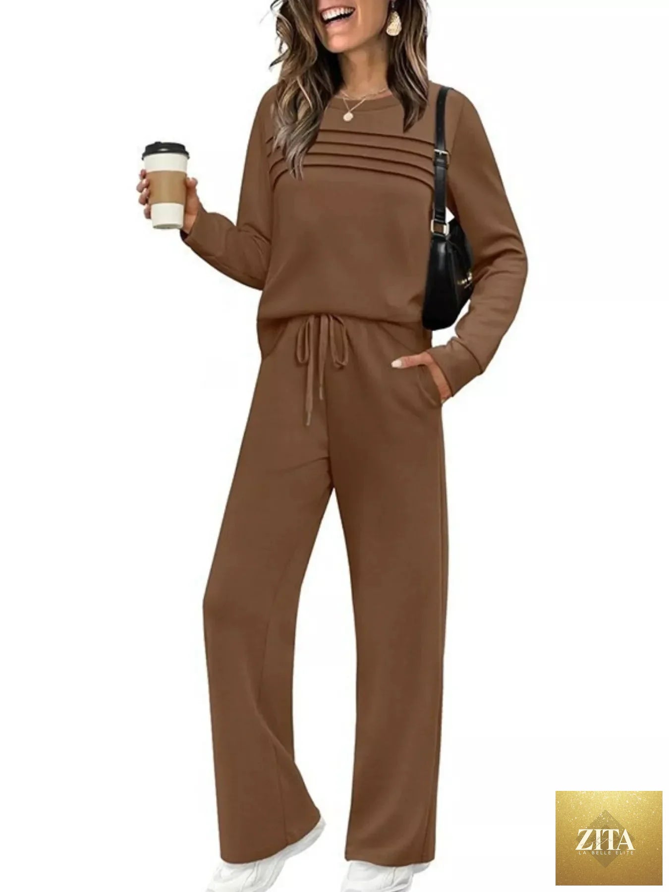 Full Size Long Sleeve Round Neck Top and Pants Set Plus Size