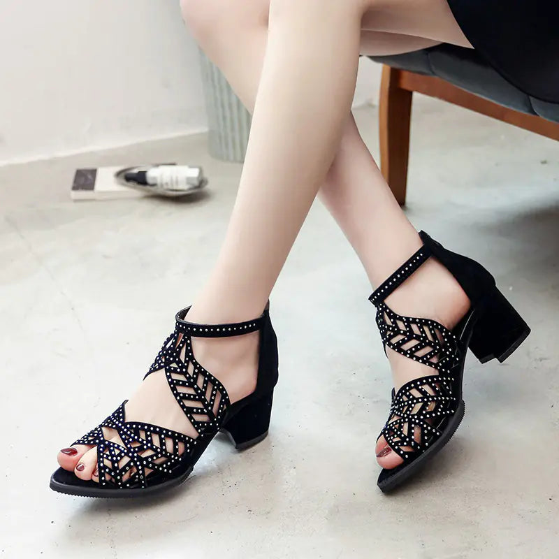 Breathable Women's Fish Mouth Sandals with Thick Heels