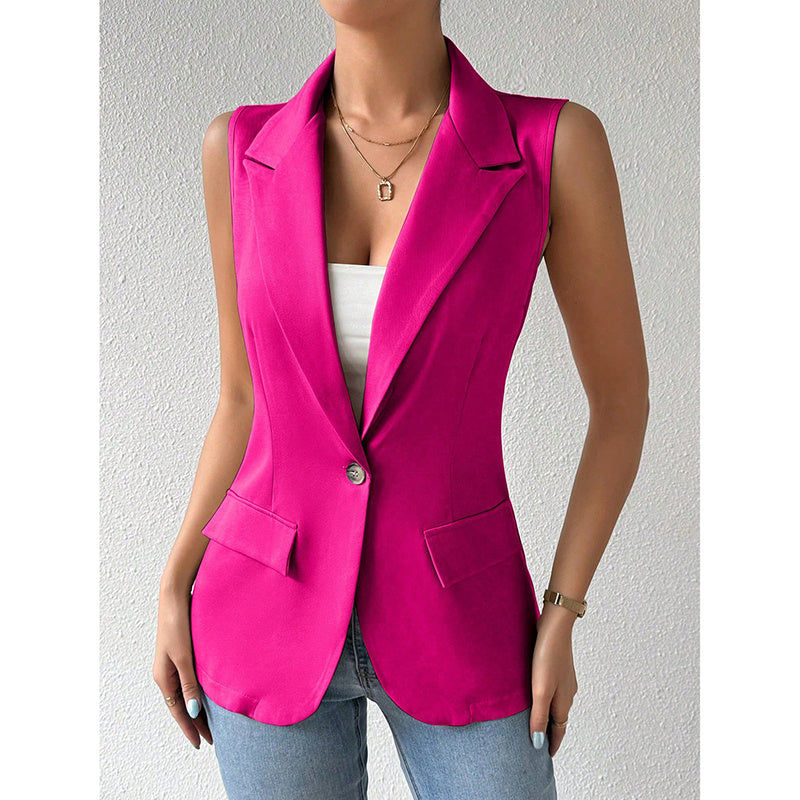 Women's sleeveless blazer vest by FitiqueFit, casual open-front work jacket with a stylish, professional look for office wear.