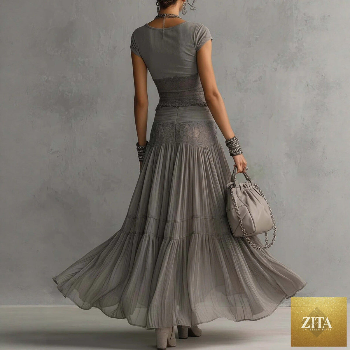 Women's Ribbed Knit Fringe-Hem Crop Top & Tiered Crinkle Chiffon Maxi Skirt Boho-Luxe Set