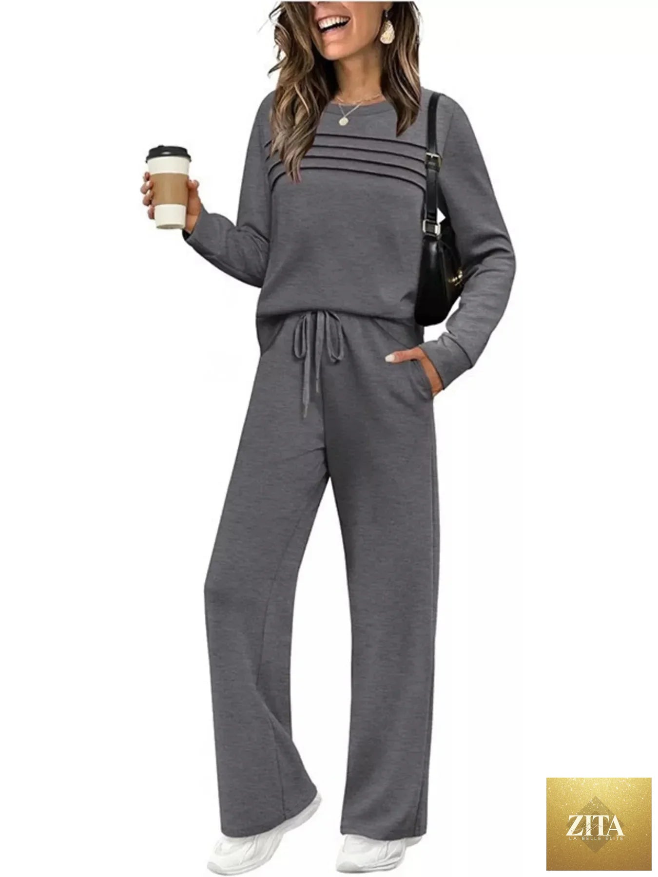 Full Size Long Sleeve Round Neck Top and Pants Set Plus Size
