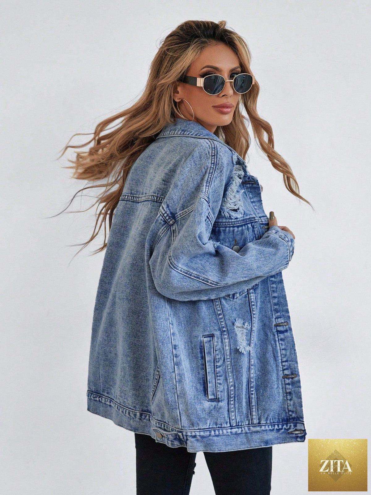 Women's Distressed Boyfriend Denim Jacket