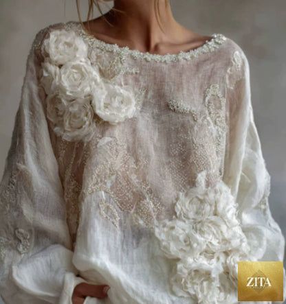 Womens Printed Crew Neck Long Sleeve Top