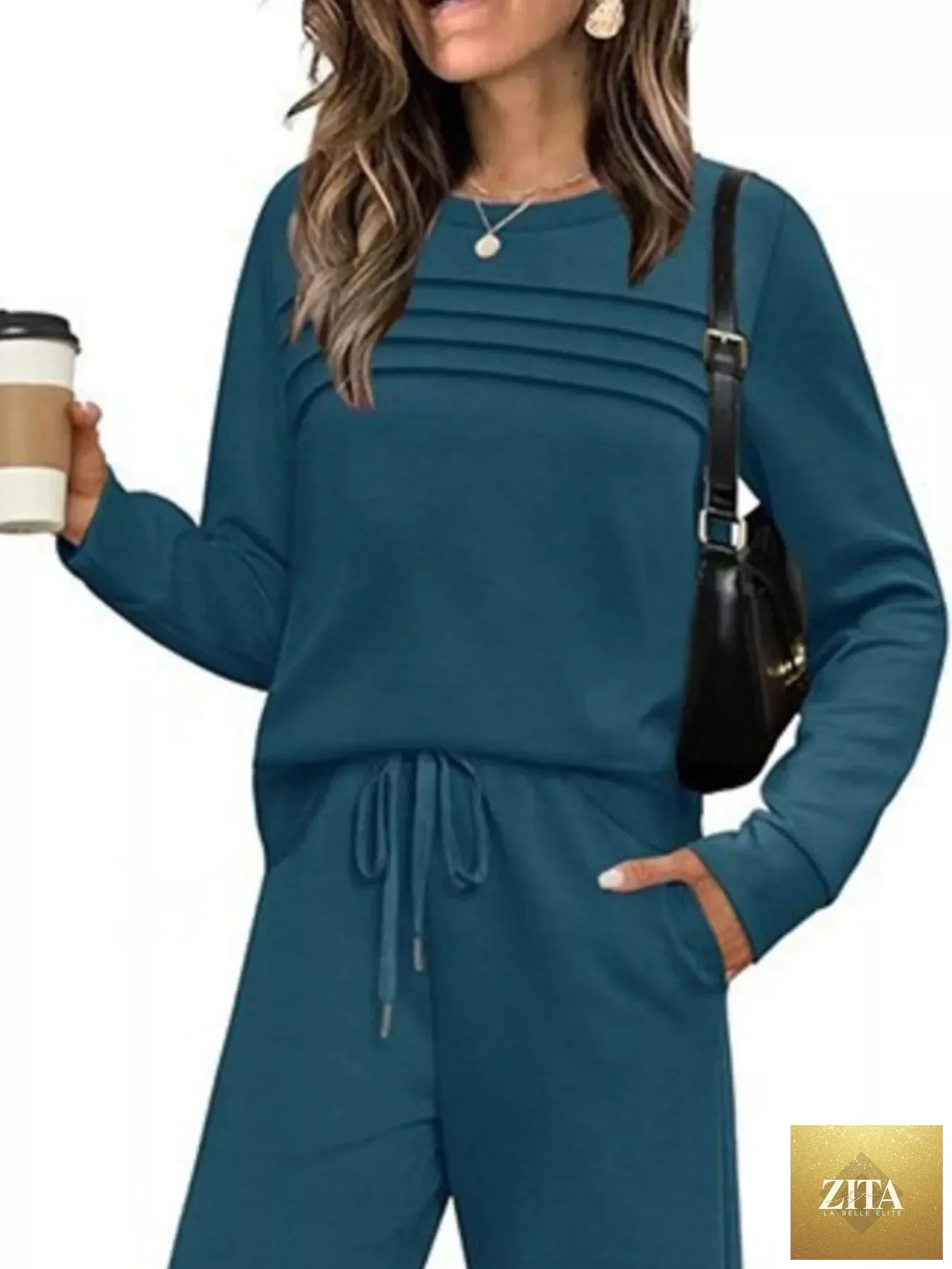 Full Size Long Sleeve Round Neck Top and Pants Set Plus Size