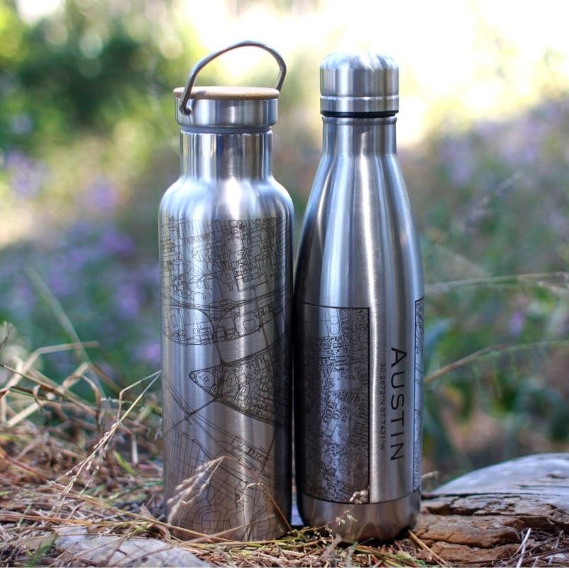 Colorado Springs - Colorado Map Insulated Bottle in Matte Black Cyan Castor
