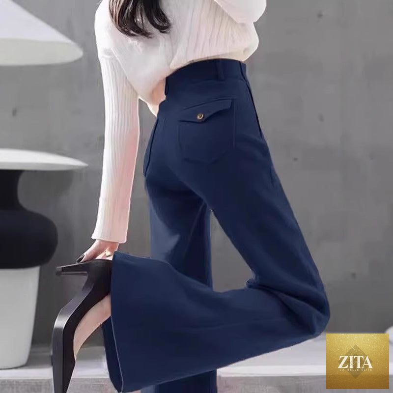 High-waisted slimming workwear bootcut pants from My Store, featuring a tailored fit and professional style in a versatile design.