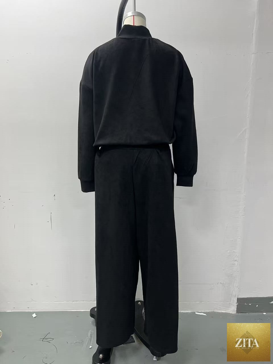 Women's Mock Turtleneck Balloon Sleeve Top & Pleated Wide-Leg Trousers Set