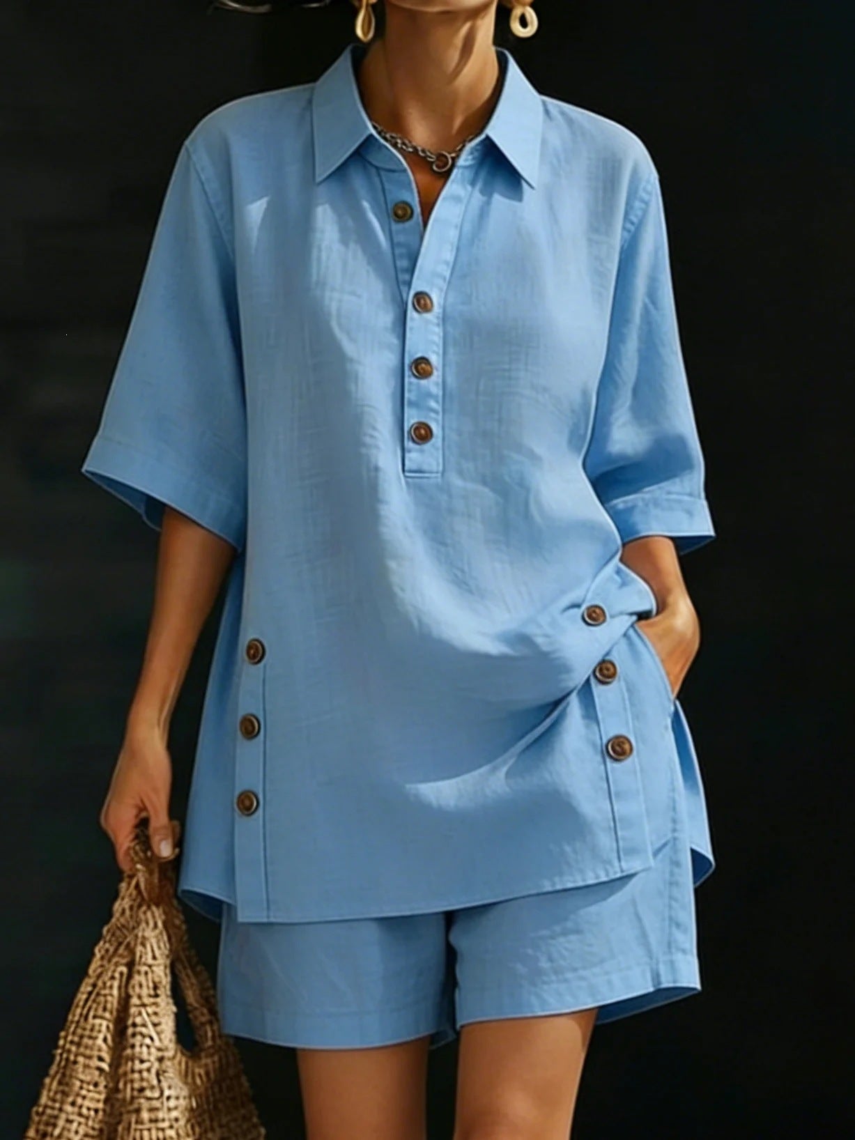 Short-Sleeve Shirt & Loose Pants Two-Piece Set – 4 Colors, S–5XL