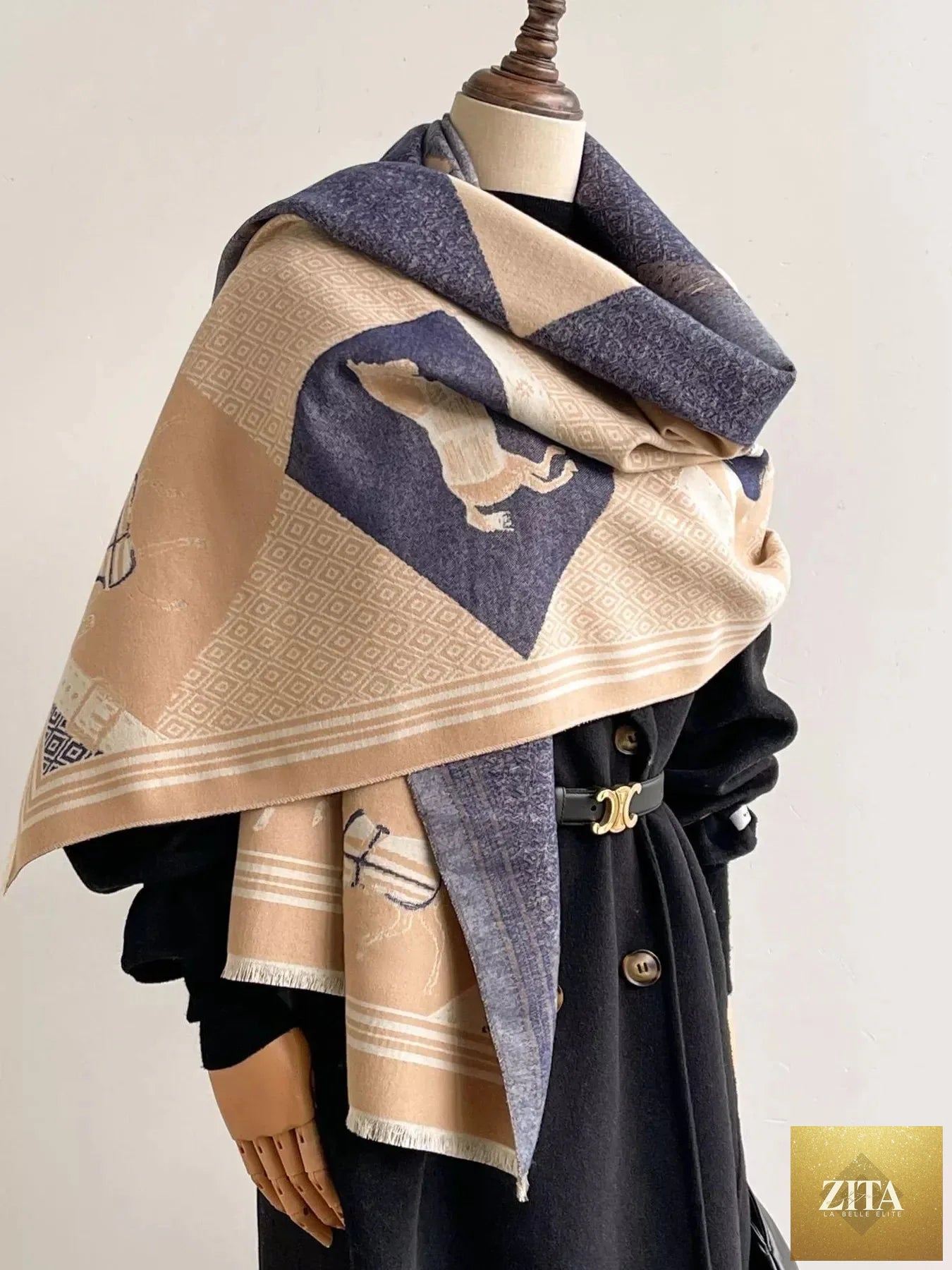 Equestrian Print Reversible Scarf