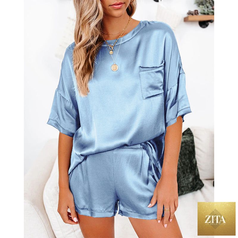 Women’s short sleeve pajama set by JONICE'S, comfortable sleepwear home clothing with soft fabric and relaxed fit.