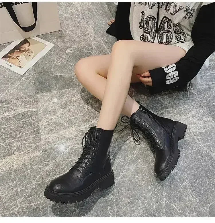 Femstylo Rhinestone Martin Boots with sparkling embellishments, featuring a bold design and sturdy sole for stylish, confident walking.