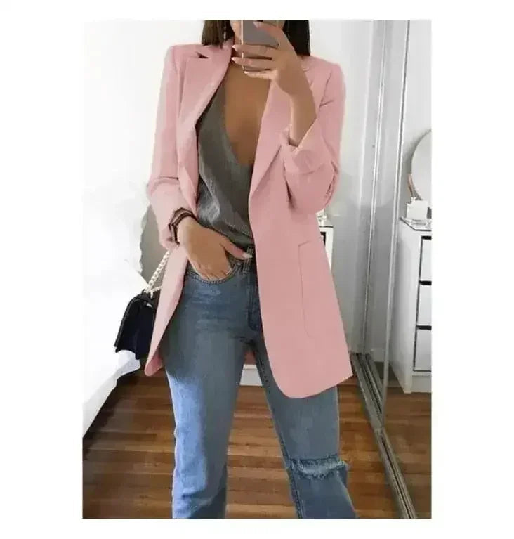 Femstylo women's slim blazer jacket for autumn, casual office suit, stylish women's fashion blazer for professional or casual wear.